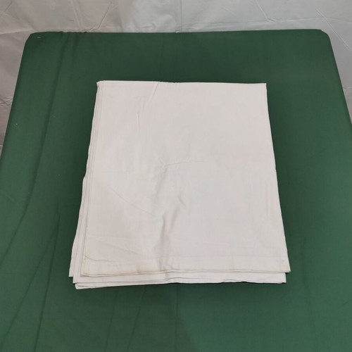 Woven cotton bed sheet used, 1940s vintage with stain
