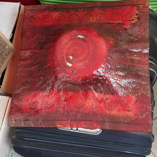 Handmade glass platter like new for decoration