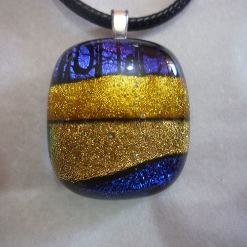 Handmade dichroic glass pendant necklace like new, multicolor