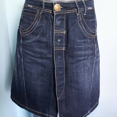 Ekseption denim skirt used with buttons, faded effect, leather emblem
