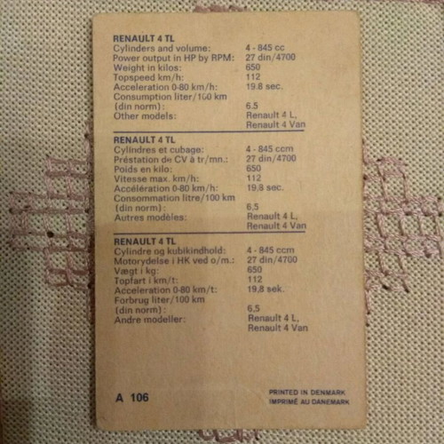 DANDY collectible card Renault 4 TL used, A106