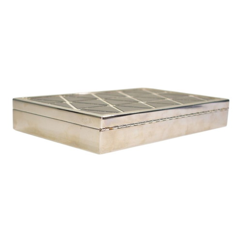 Victoria Beckham silver metal clutch minaudiere bag geometric suede