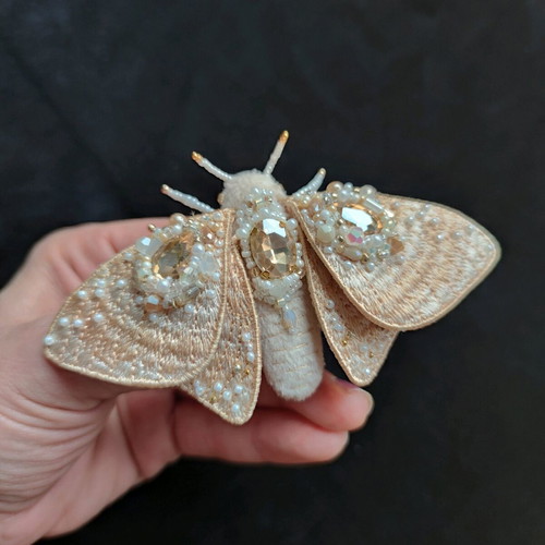 Butterfly brooch new, beige, handmade
