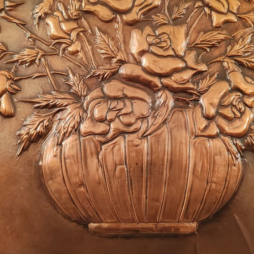 Large chalcography Vase with flowers like new 60x55 cm