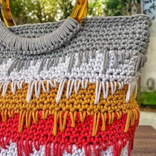 Golden Horizon handmade knitted bag with amber handle new, multicolor