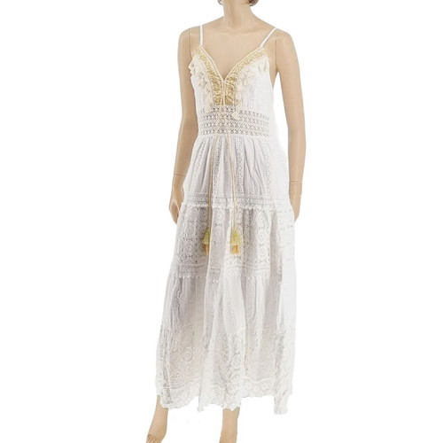 Pure long dress white with embroidery and knitted details, new, one size