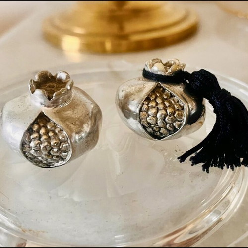 Decorative Pomegranate Set used, silver tone with gold details