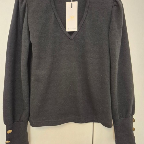 Black blouse new with gold buttons and puffed shoulders size S