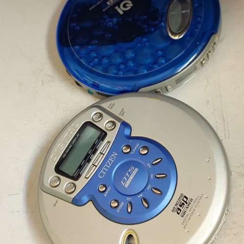 Vintage portable CD players Citizen PCD-2065EE and iQ BBS used for repair or parts