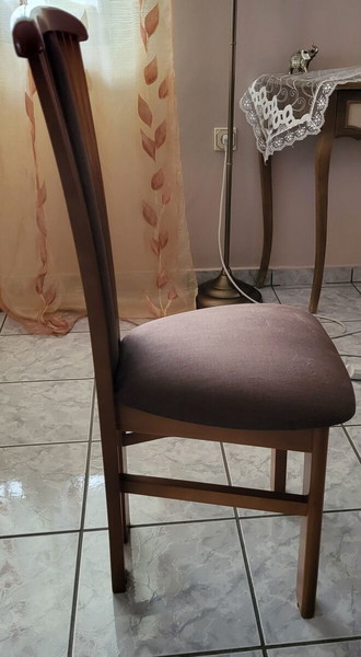 Σετ τραπεζαρίας ξύλου κερασιάς χρώματος καφέ με 6 επενδυόμενες καρέκλες(καινούργια σφουγγάρια/υφασμα