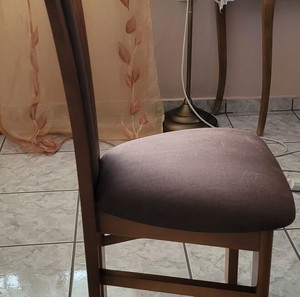 Σετ τραπεζαρίας ξύλου κερασιάς χρώματος καφέ με 6 επενδυόμενες καρέκλες(καινούργια σφουγγάρια/υφασμα