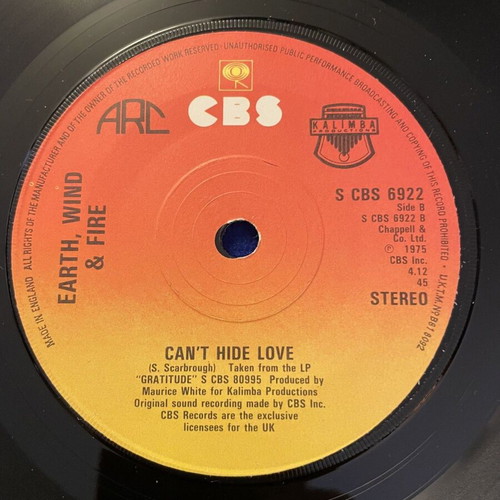 Can't Hide Love 7-inch vinyl record used, Earth, Wind & Fire, R&B/Soul