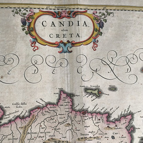 Map of Crete 1650 used, copper engraving by Willem Blaeu