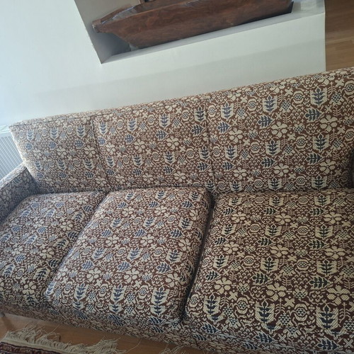 Vintage sofa and 2 armchairs used with unique fabric and design