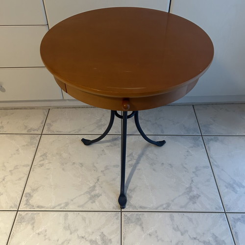 Wooden nightstand used with metal base and drawer