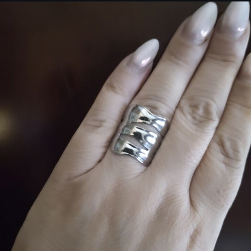 Steel ring adjustable silver tone new