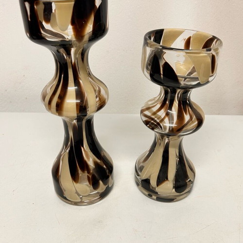Glass heavy candlesticks new, set of 2 pieces