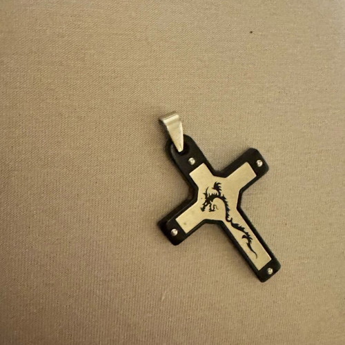 Cross Dragon pendant industrial style metal and rubber like new