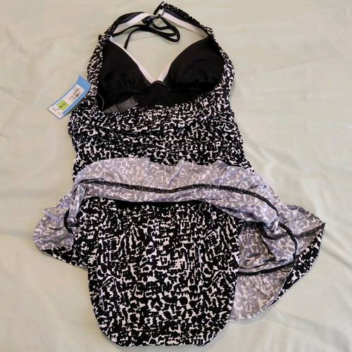 Women's one-piece swimsuit with skirt M&S new, size UK12, black and white