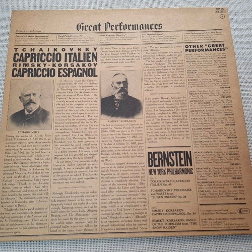 Tchaikovsky Rimsky-Korsakov Bernstein Capriccio Italien Capriccio Espagnol LP like new