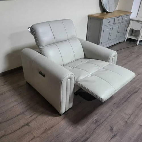 Light gray-cream leather armchair with electric relax mechanism new