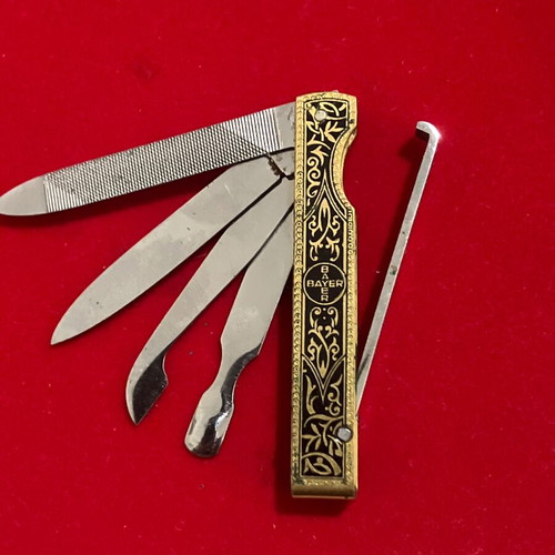 Vintage German Solingen Bayer pocket knife WW2 like new with leather sheath