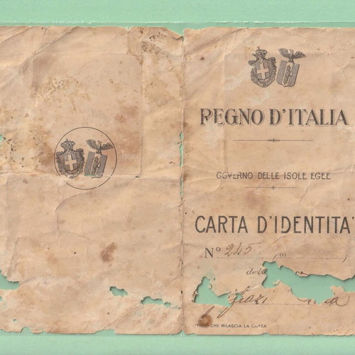Italian Identity Document 1929 used, woman from Archangelos Rhodes