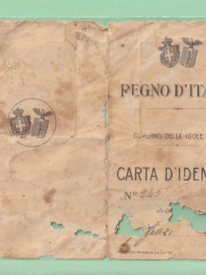Italian Identity Document 1929 used, woman from Archangelos Rhodes