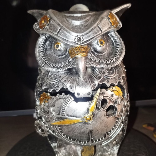 Διακοσμητικό κουκουβάγιας στυλ steampunk ασημί γλυπτό μεταχειρισμένο σαν καινούργιο