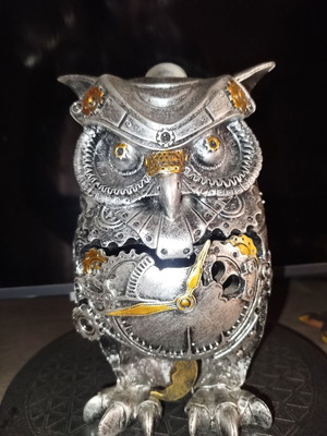 Διακοσμητικό κουκουβάγιας στυλ steampunk ασημί γλυπτό μεταχειρισμένο σαν καινούργιο