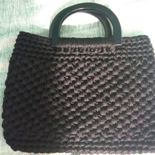 Handmade handbag with wooden black handle and lining new