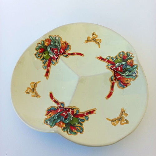 Vintage Christmas triple ceramic platter like new Deruta