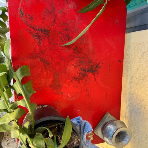 Iron folding café table used, red needs painting