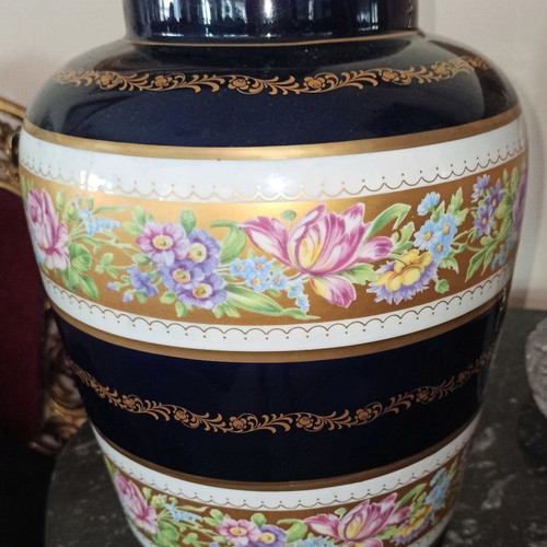 Keramos N porcelain vase used, Italian with lid wear