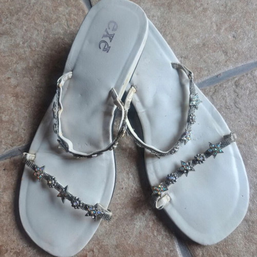 Exe white sandals with rhinestones used, size 38