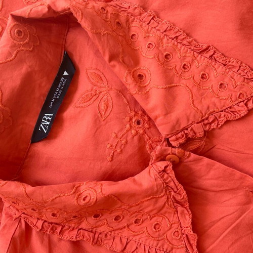 Zara maxi dress like new, orange embroidered cotton, size M