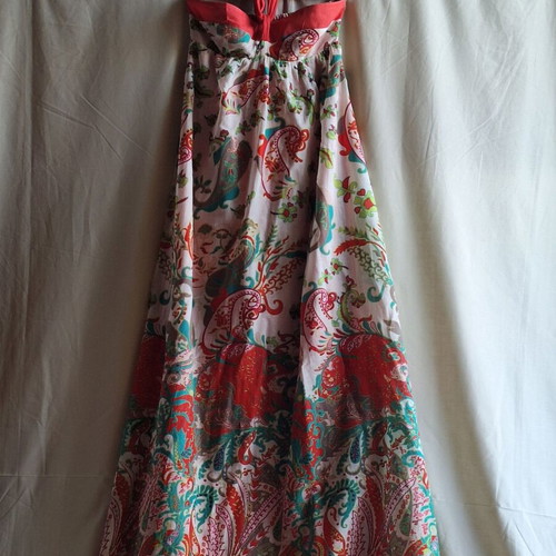 Mango Small Boho Paisley Cotton Maxi Summer Dress Halter Backless