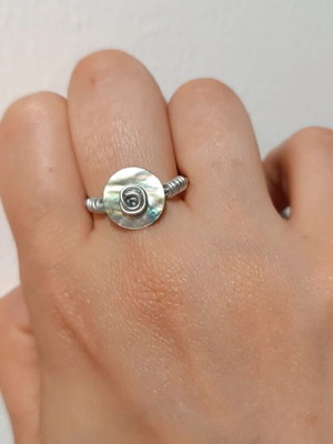 Ring with iridescent shell button adjustable, handmade silver