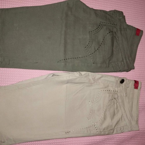 Pants s-m knee-length in beige and olive colors like new