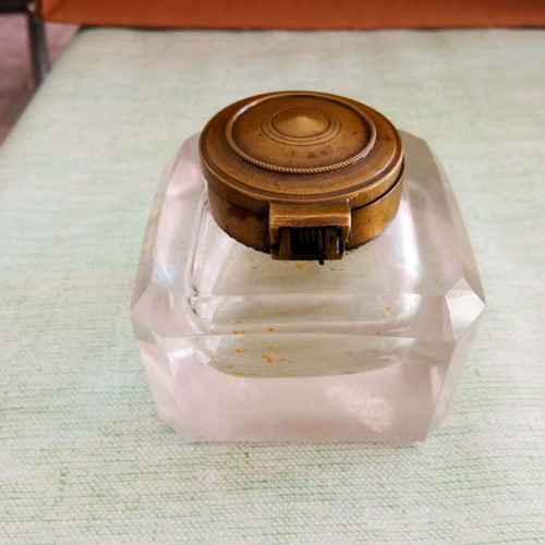 Art Deco σετ γραφείου μεταχειρισμένο με γυάλινο μελανοδοχείο και μαρμάρινο στυπόχαρτο