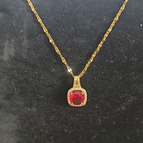 Necklace gold-colored with red ruby-style stone and strass new