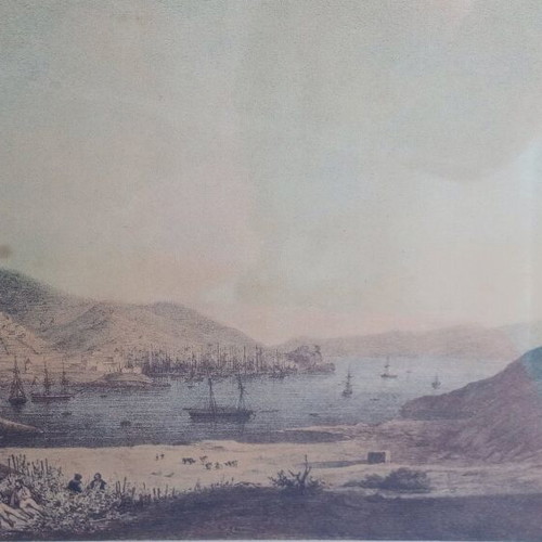 Vintage engraving Port de Syra framed