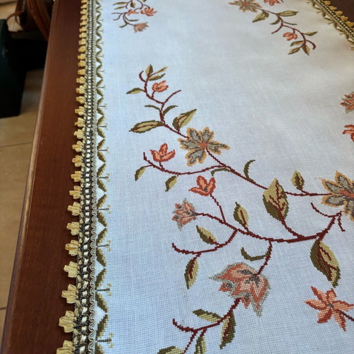 Handmade embroidery with cross stitch and trim like new