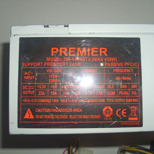 Premier PSU ATX 450W power supply used with switch and connectors