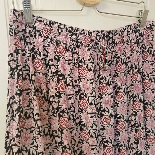 Boho long skirt Peacocks refurbished, white and red, size XL