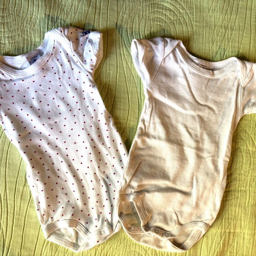 Petit Bateau short sleeve cotton bodies size 68 like new, pack of 2