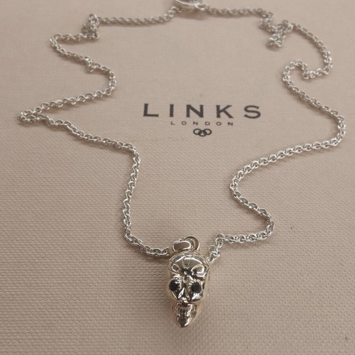 Links of London Sterling Silver Skull Necklace with Gemstone Eyes