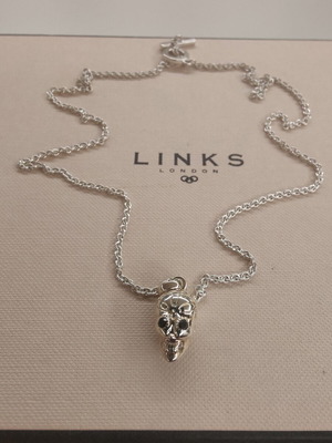 Links of London Sterling Silver Skull Necklace with Gemstone Eyes