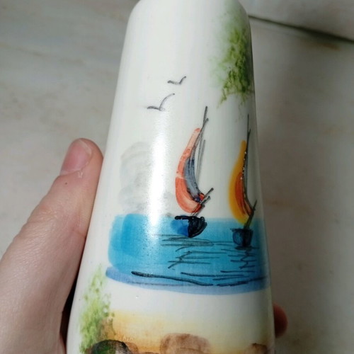 Decorative ceramic candle holder with painted sailboats like new