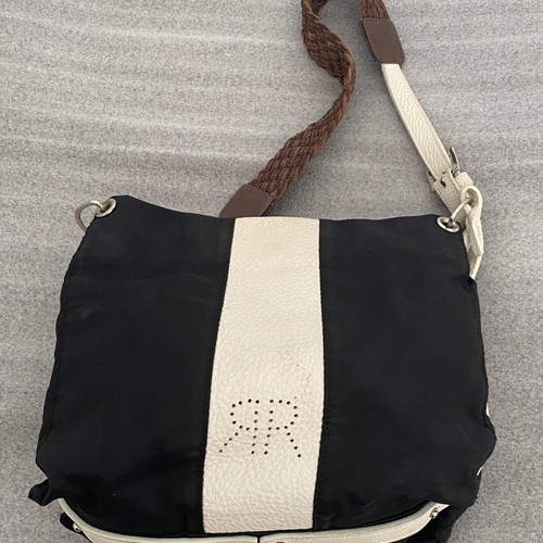 Cerruti 1881 shoulder bag used, polyester and leather, black and white